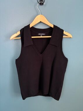 Dylan Ryan Women’s Black Knit Sleeveless V-Neck Collared Tank Top Size Large